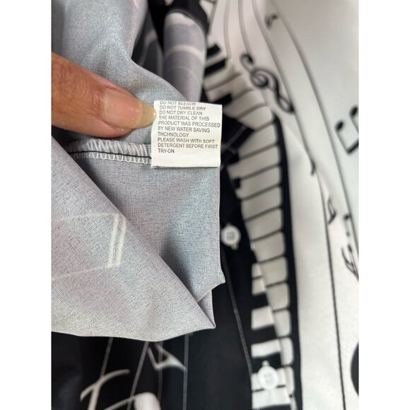 Shirt Mens Black White Musical Note Piano Print 90s Artsy Performance Jazz - Picture 7 of 14